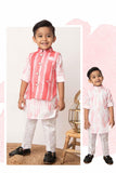 Little Collar's Pink Tie And Dye Kurta Set With Bandi For Boys - Lagorii Kids