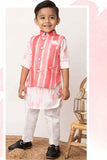 Little Collar's Pink Tie And Dye Kurta Set With Bandi For Boys - Lagorii Kids