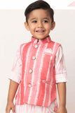 Little Collar's Pink Tie And Dye Kurta Set With Bandi For Boys - Lagorii Kids