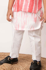 Little Collar's Pink Tie And Dye Kurta Set With Bandi For Boys - Lagorii Kids