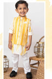 Little Collar's Yellow Tie And Dye Kurta Set With Bandi For Boys - Lagorii Kids