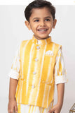 Little Collar's Yellow Tie And Dye Kurta Set With Bandi For Boys - Lagorii Kids