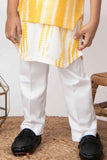 Little Collar's Yellow Tie And Dye Kurta Set With Bandi For Boys - Lagorii Kids