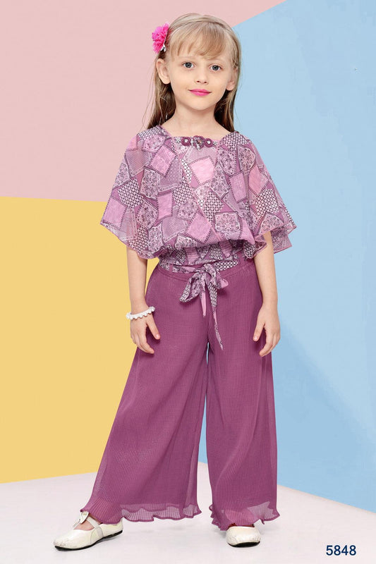 Magenta Printed Palazzo Set for Girls - Lagorii Kids