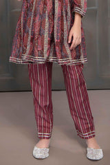 Maroon Ethnic Co-ord Printed With Gold Foil Set For Girls - Lagorii Kids