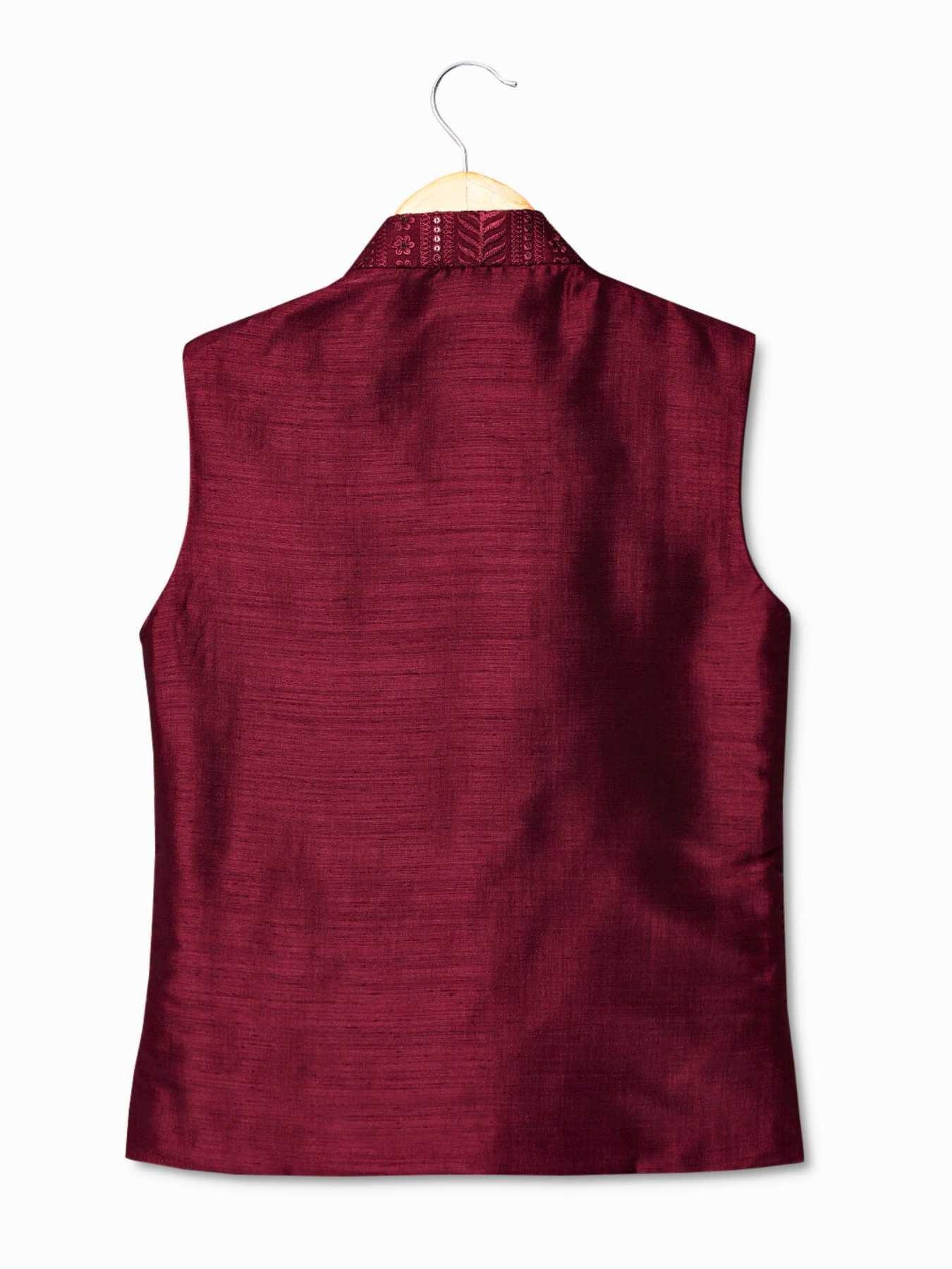 Maroon Kurta Set with Shimmer Maroon Waist Coat For Boys - Lagorii Kids