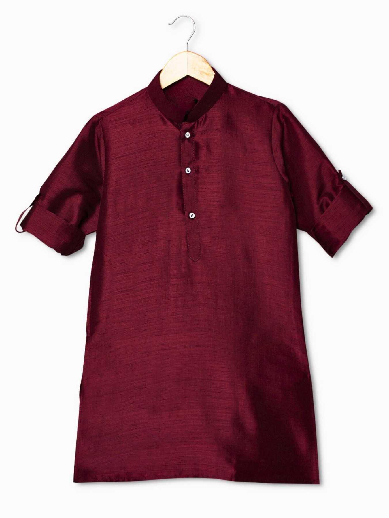 Maroon Kurta Set with Shimmer Maroon Waist Coat For Boys - Lagorii Kids