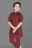 Maroon Mirror work Kurta Pajama Jacket Set - Lagorii Kids