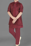 Maroon Mirror work Kurta Pajama Jacket Set - Lagorii Kids