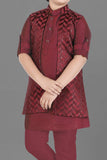 Maroon Mirror work Kurta Pajama Jacket Set - Lagorii Kids