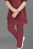 Maroon Mirror work Kurta Pajama Jacket Set - Lagorii Kids