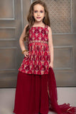 Maroon Sharara Set With Floral Embroidery For Girls - Lagorii Kids