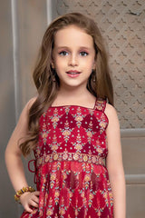 Maroon Sharara Set With Floral Embroidery For Girls - Lagorii Kids