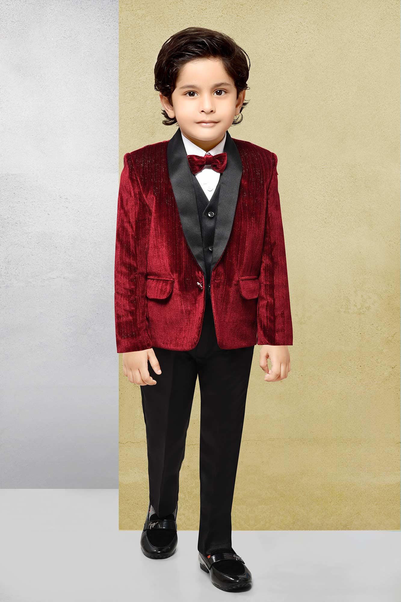 Maroon Velvet Tuxedo for Boys - Lagorii Kids