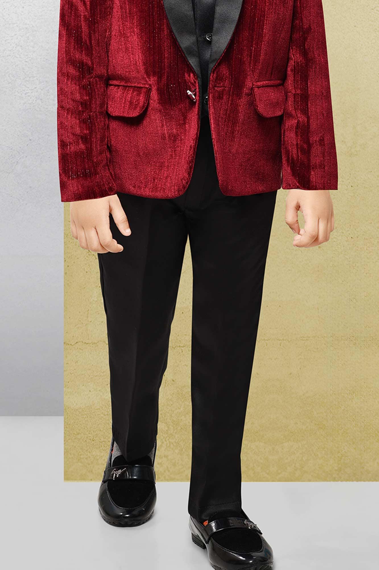 Maroon Velvet Tuxedo for Boys - Lagorii Kids