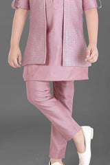 Mauve Solid Silk Regular Fit Boys Kurta Pyjama Jacket Set - Lagorii Kids