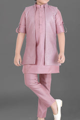 Mauve Solid Silk Regular Fit Boys Kurta Pyjama Jacket Set - Lagorii Kids