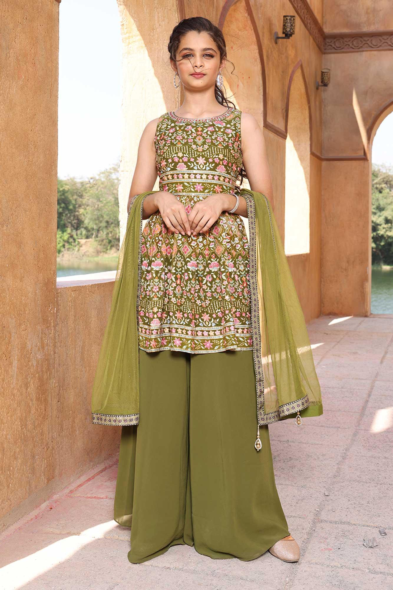 Mehndi green Palazzo set for Girls - Lagorii Kids