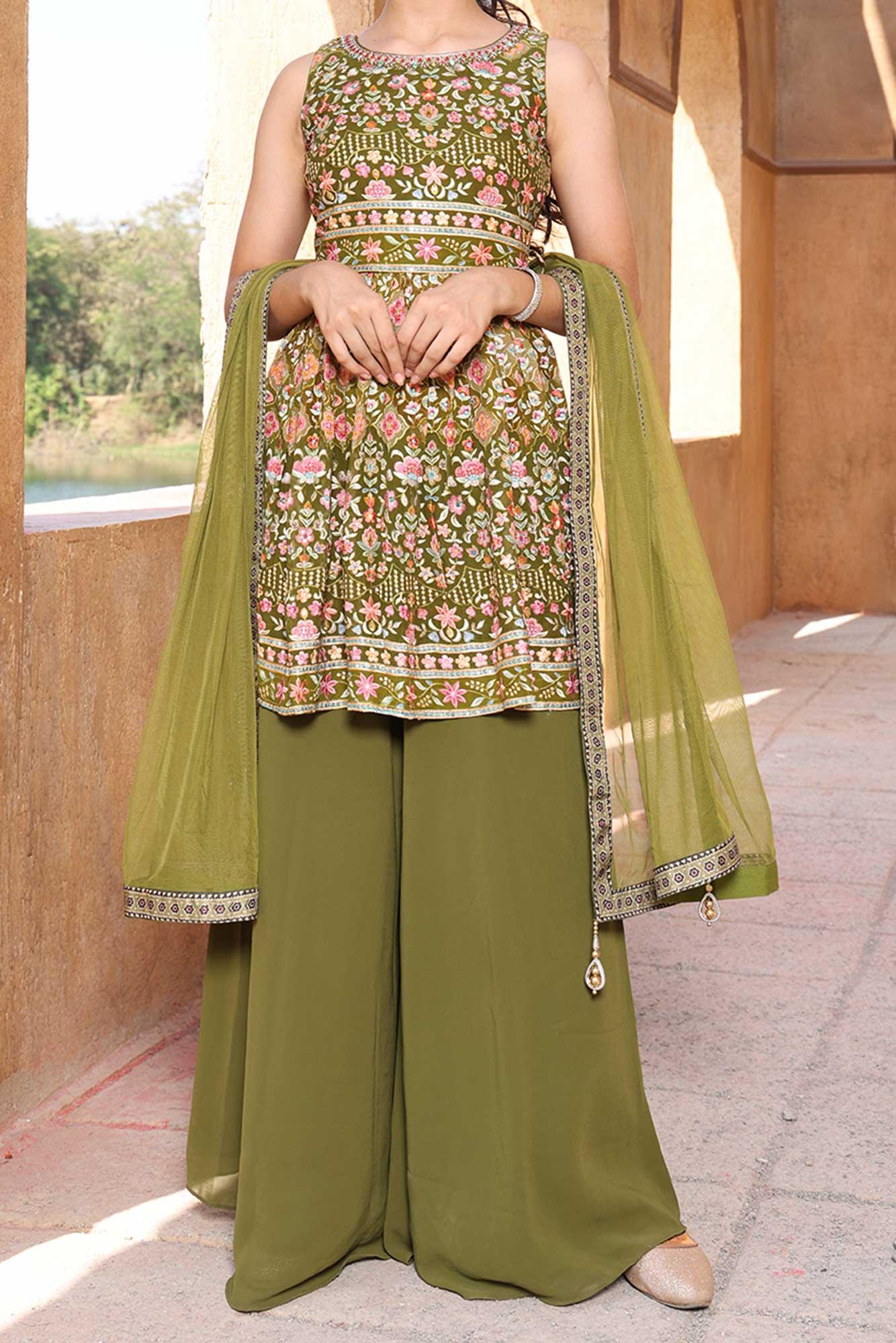 Mehndi green Palazzo set for Girls - Lagorii Kids