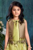 Metallic Green Elegance: Girls' Top, Skirt, and Sleeveless Coat Set - Lagorii Kids