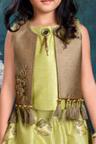 Metallic Green Elegance: Girls' Top, Skirt, and Sleeveless Coat Set - Lagorii Kids