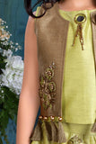 Metallic Green Elegance: Girls' Top, Skirt, and Sleeveless Coat Set - Lagorii Kids