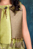 Metallic Green Elegance: Girls' Top, Skirt, and Sleeveless Coat Set - Lagorii Kids