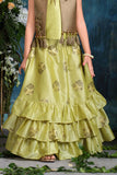 Metallic Green Elegance: Girls' Top, Skirt, and Sleeveless Coat Set - Lagorii Kids