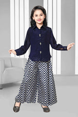 Monochrome Chic Girls' Palazzo Set: Blue, White & Black. - Lagorii Kids