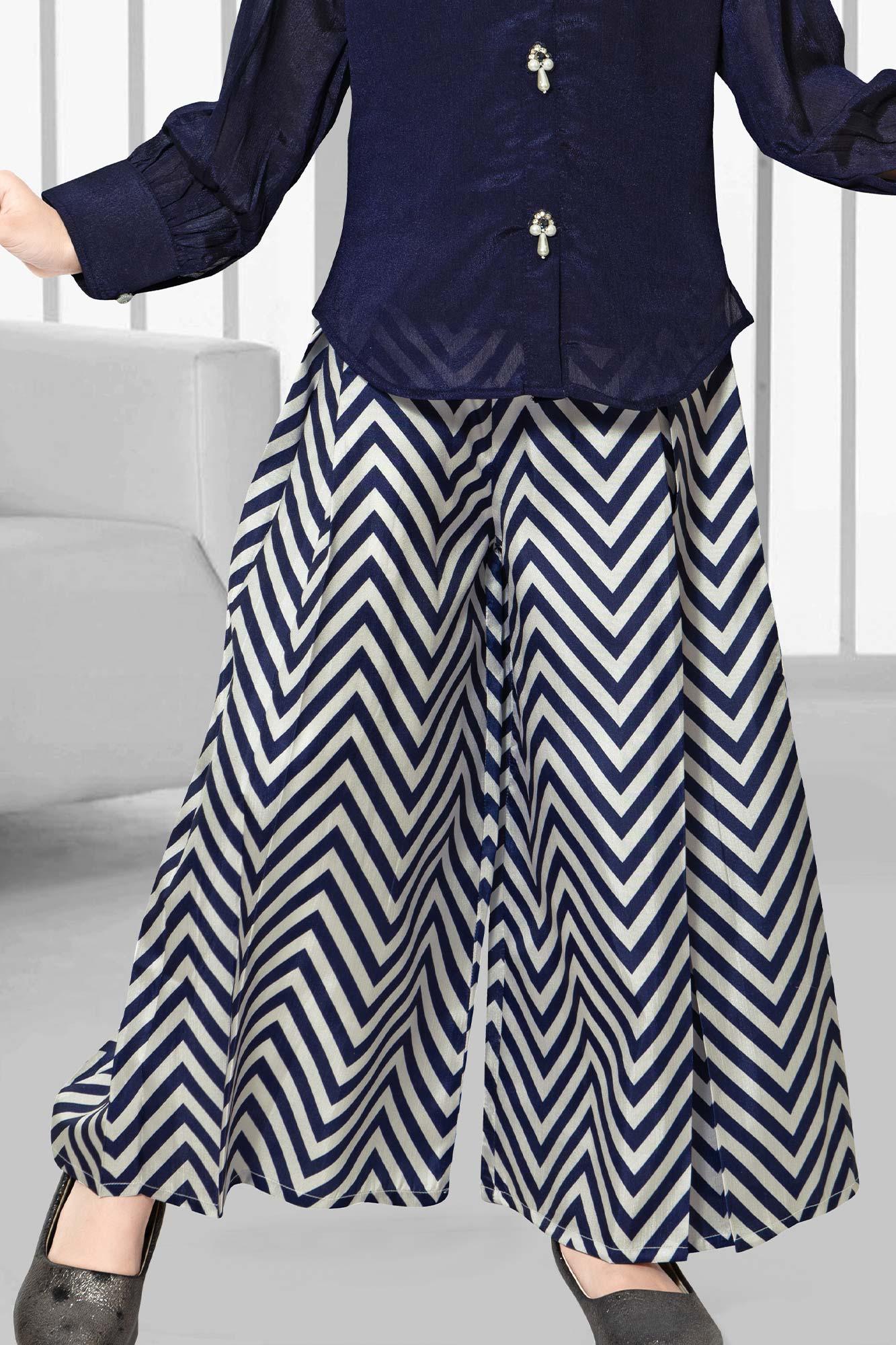 Monochrome Chic Girls' Palazzo Set: Blue, White & Black. - Lagorii Kids