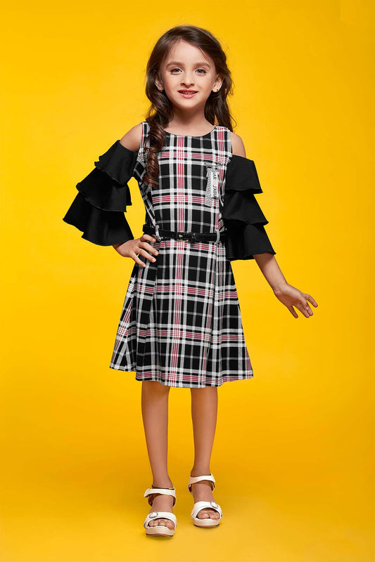 Monochrome Magic: Black and White Checks Frock for Girls - Lagorii Kids