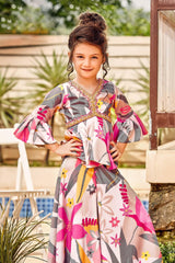 Multi-colored floral palazzo set with a stylish alia cut top for girls. - Lagorii Kids