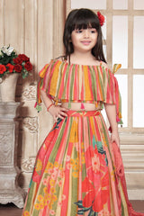 Multicolor Floral Printed Set With Broad Neck Top For Girls - Lagorii Kids