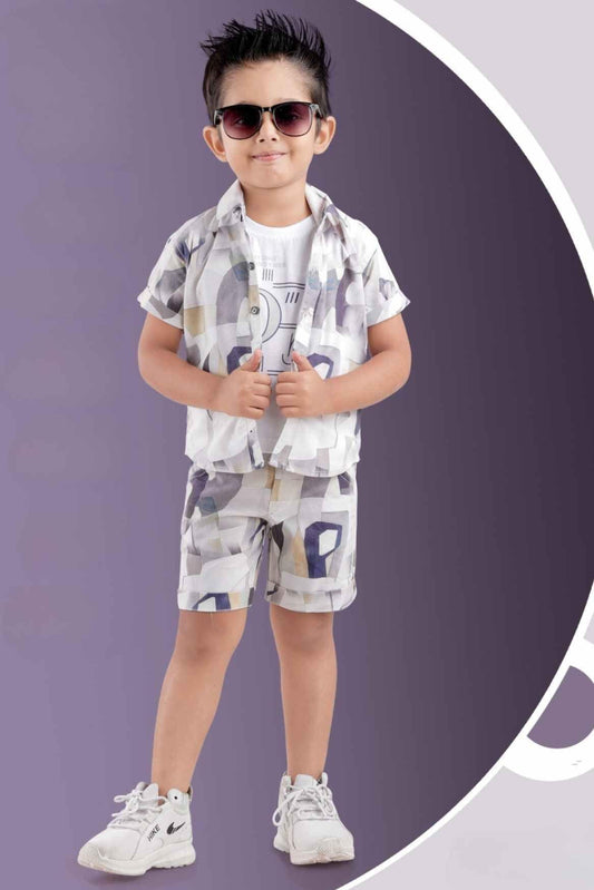 Multicolor Printed Shirt and Shorts Co-ord Set For Boys - Lagorii Kids