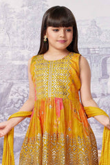Mustard Aliya Cut Sharara Set With Embroidery For Girls - Lagorii Kids