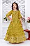 Mustard Bandhani Printed Gown For Girls - Lagorii Kids