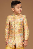 Mustard Colour Printed Sherwani Set For Boys - Lagorii Kids