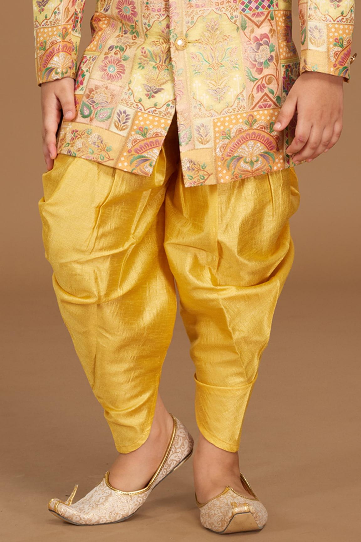 Mustard Colour Printed Sherwani Set For Boys - Lagorii Kids