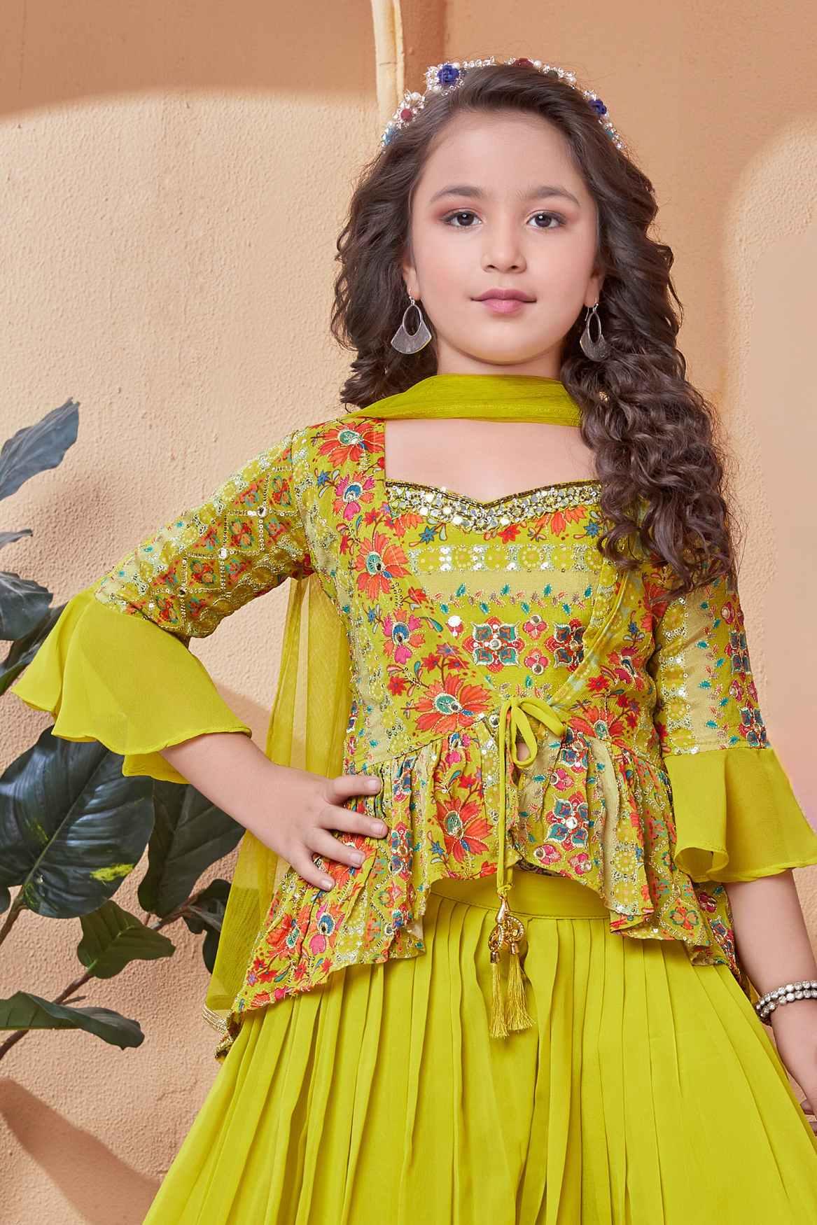 Mustard Palazzo Set With Floral Embroidery Work For Girls - Lagorii Kids