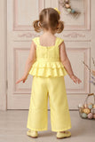 Girls Yellow Embroidered Peplum Top with Palazzo Pants Co Ord Set