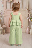Girls Mint Green Embroidered Peplum Top with Palazzo Pants Co Ord Set