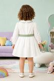 Girls White Dress with Sage Green Bow