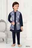 Navy Blue Kurta Set with Pastel Blue Waist Coat For Boys - Lagorii Kids