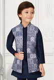 Navy Blue Kurta Set with Pastel Blue Waist Coat For Boys - Lagorii Kids