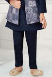 Navy Blue Kurta Set with Pastel Blue Waist Coat For Boys - Lagorii Kids