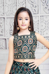Navy Blue Lehenga With Embroidery For Girls - Lagorii Kids