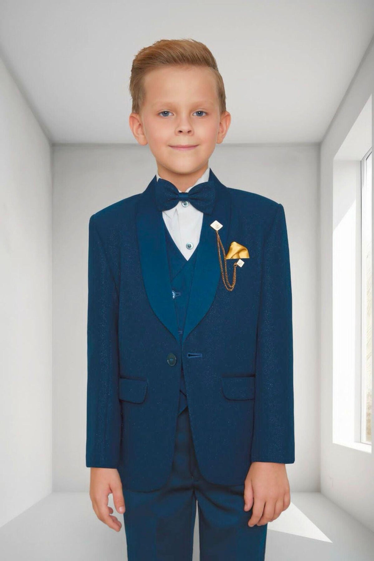 Navy Blue Tuxedo Set With White Shirt For Boys - Lagorii Kids