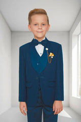 Navy Blue Tuxedo Set With White Shirt For Boys - Lagorii Kids