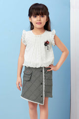 Olive Checkered Charm Kids' Skirt Set with White Top - Lagorii Kids