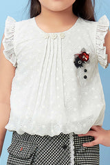 Olive Checkered Charm Kids' Skirt Set with White Top - Lagorii Kids